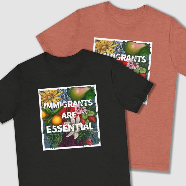 Maglietta Immigrants are Essential | Maglietta per i diritti dell'immigrazione | Maglietta per l'immigrazione per la vendita all'ingrosso da parte di Transpainter