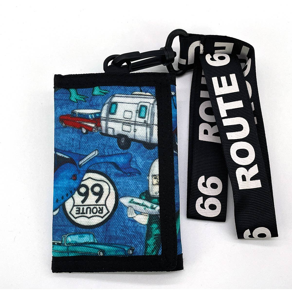 COMECO INC – Carteira - Unissexo por atacado – Carteira de Nylon Gráfica Route 66 com Cordão1