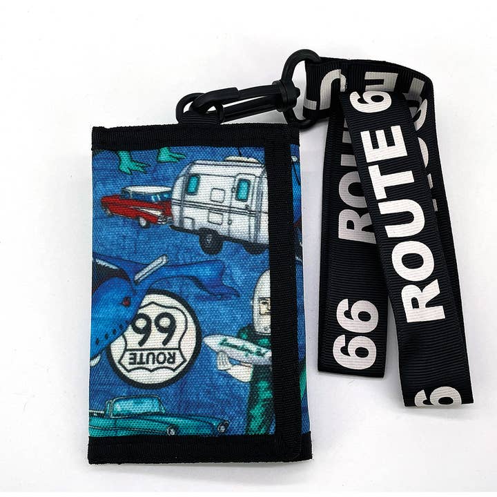 COMECO INC – Carteira - Unissexo por atacado – Carteira de Nylon Gráfica Route 66 com Cordão1