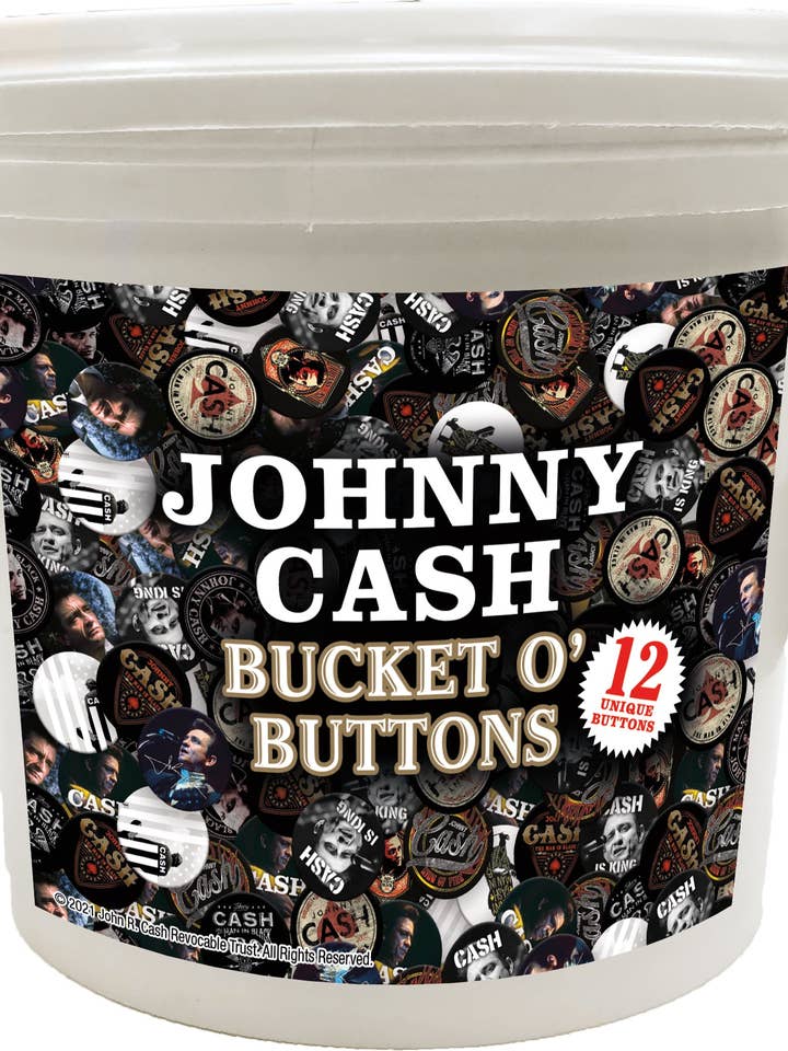 144 Unit Bucket o' Buttons - Johnny Cash for wholesale by Great Stuff Novelties (GSN) by NMR Brands