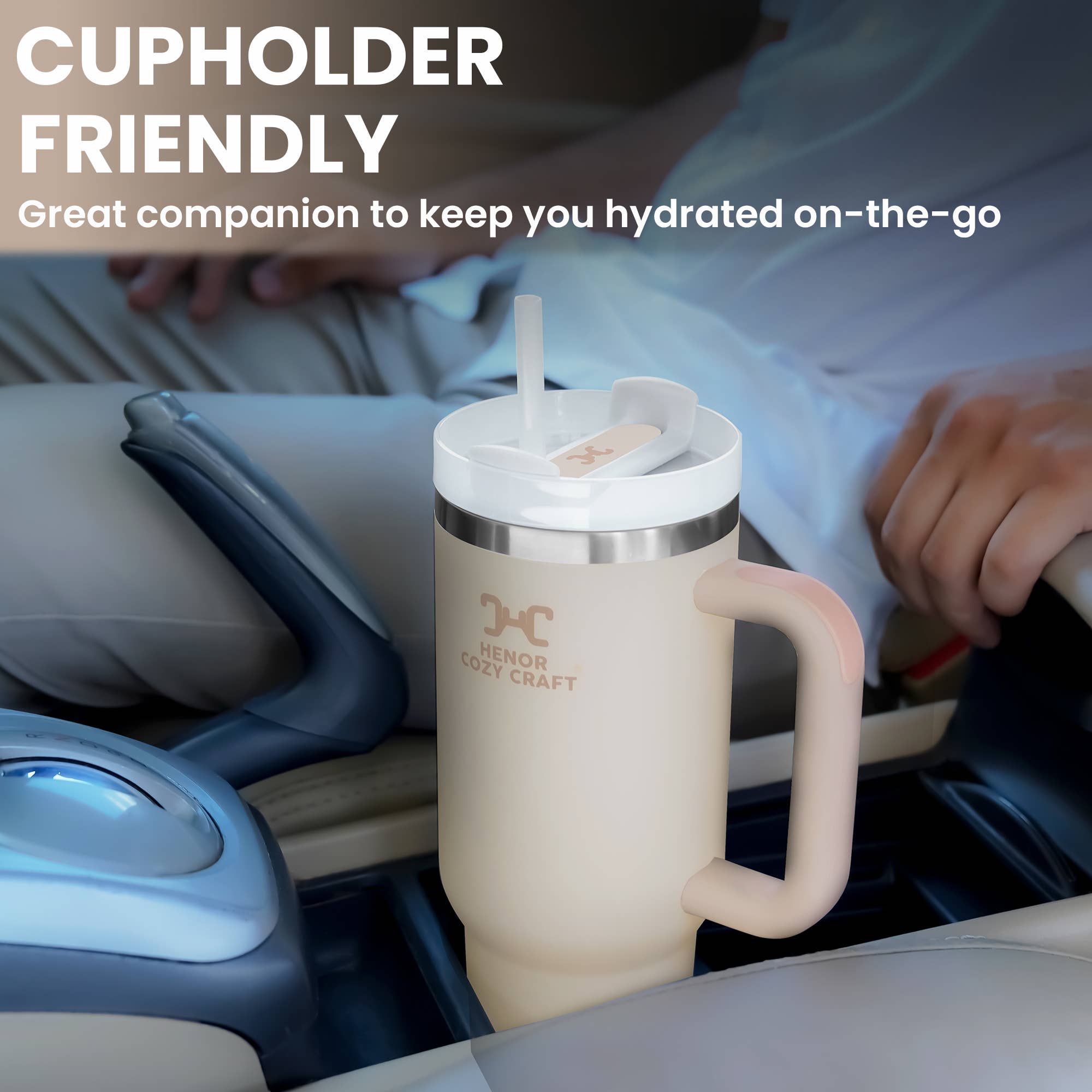 HENOR COZY CRAFT - Wholesale Insulated Mug/Tumbler - HENOR COZY CRAFT 40 Oz Rose Quartz Tumbler With Handle 2