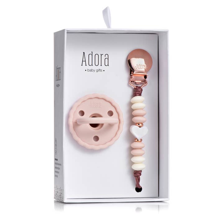 Adora Blush Heart Pacifier Clip & Pacifier Adora Blush Heart Pacifier Clip & Pacifier