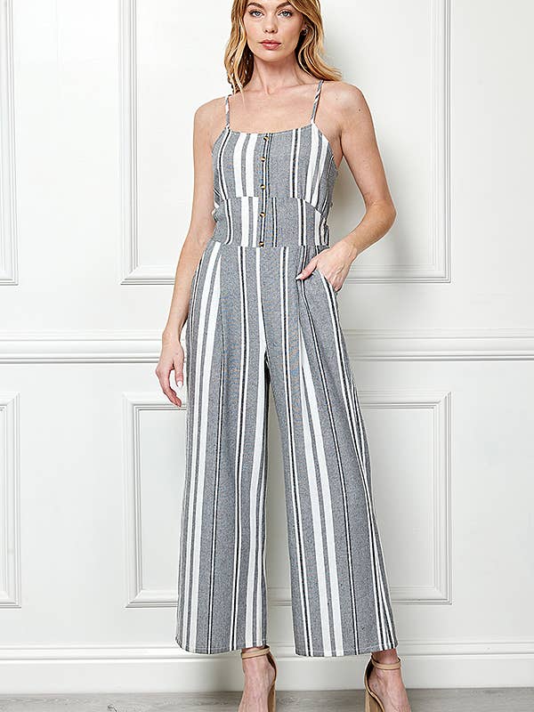 Striped Open Back Linen Jumpsuit for wholesale by Veracci
