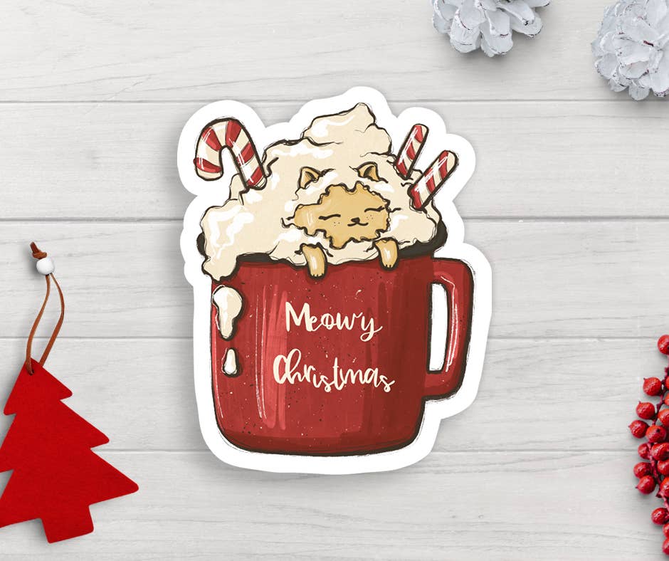 Expression Design Co - Wholesale Sticker - Meowy Christmas Latte Vinyl Sticker