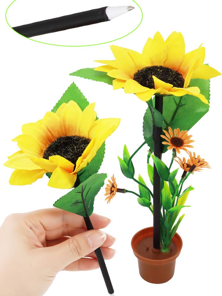 Potted Sunflower 0.7mm Ballpoint Pen And Stand for wholesale by Cap Zone