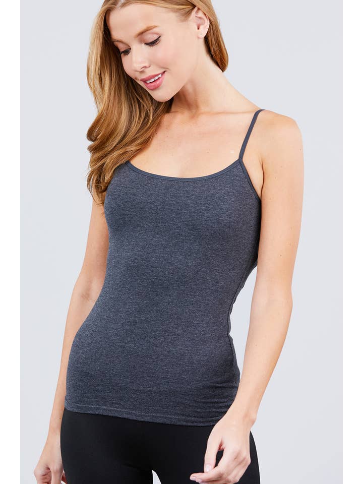 42POPS - Wholesale Camisole - Women's - ,, SI-323 Fitted Cropped Cami Tank W/ Adjustable Spaghetti Stra