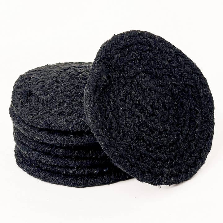 Cotton Braided Round Coaster - Black - 4 Inch - Set of 8 for wholesale by chardin home