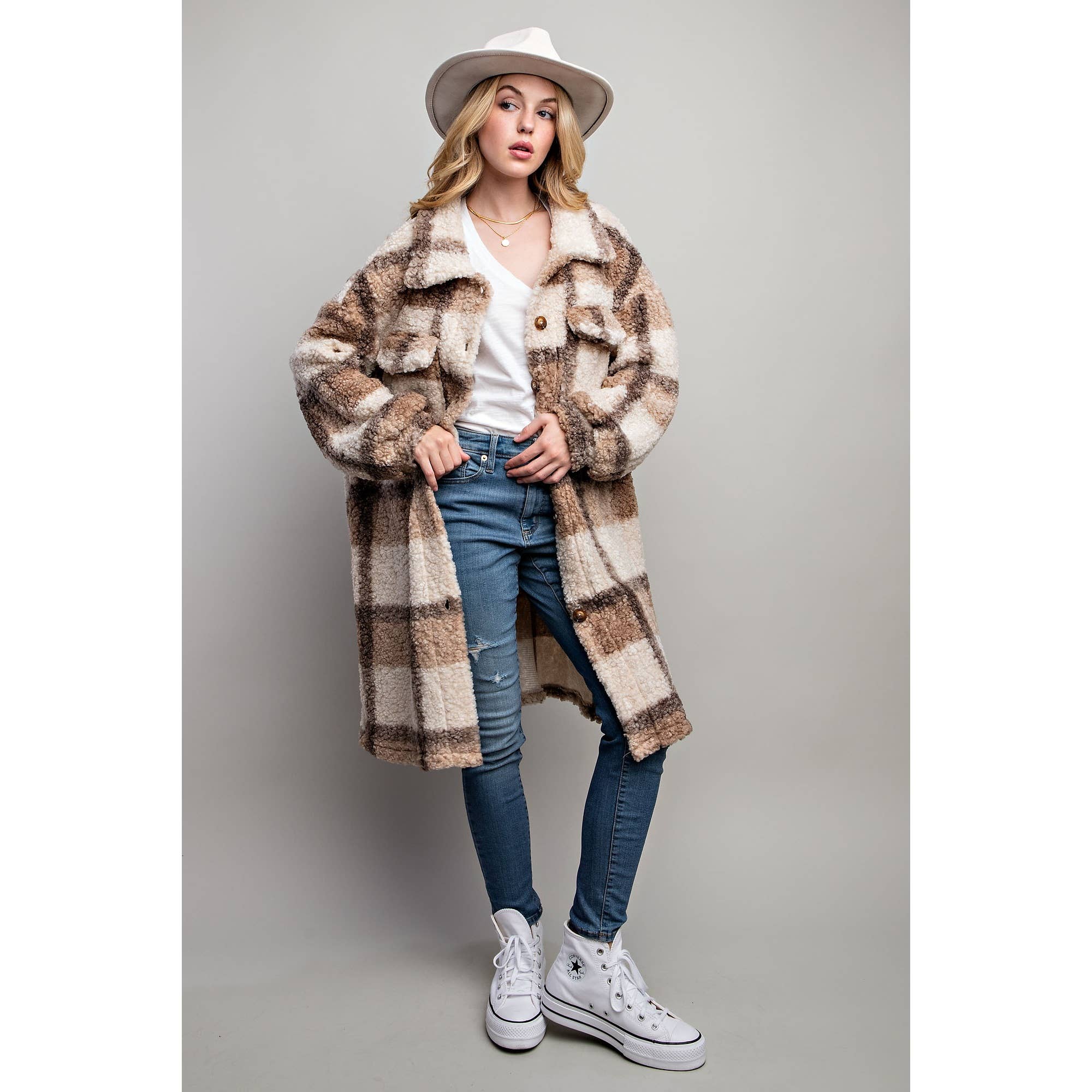 Sweet Generis – Engroshandel Jakke - Dame – PLAID TEDDY OVERSIZE JAKKE36