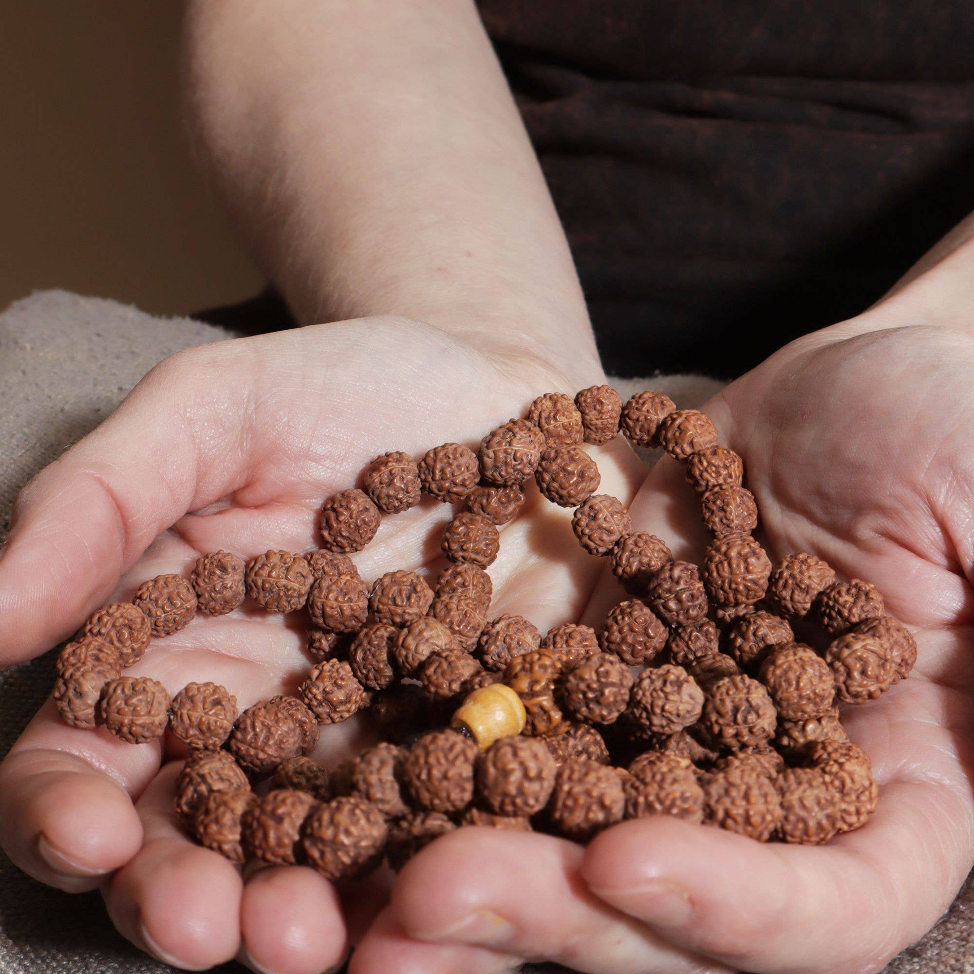 Tribal Trade GmbH – wholesale Bib necklace – Prayer chain Rudraksha beads light brown necklace mala necklace5