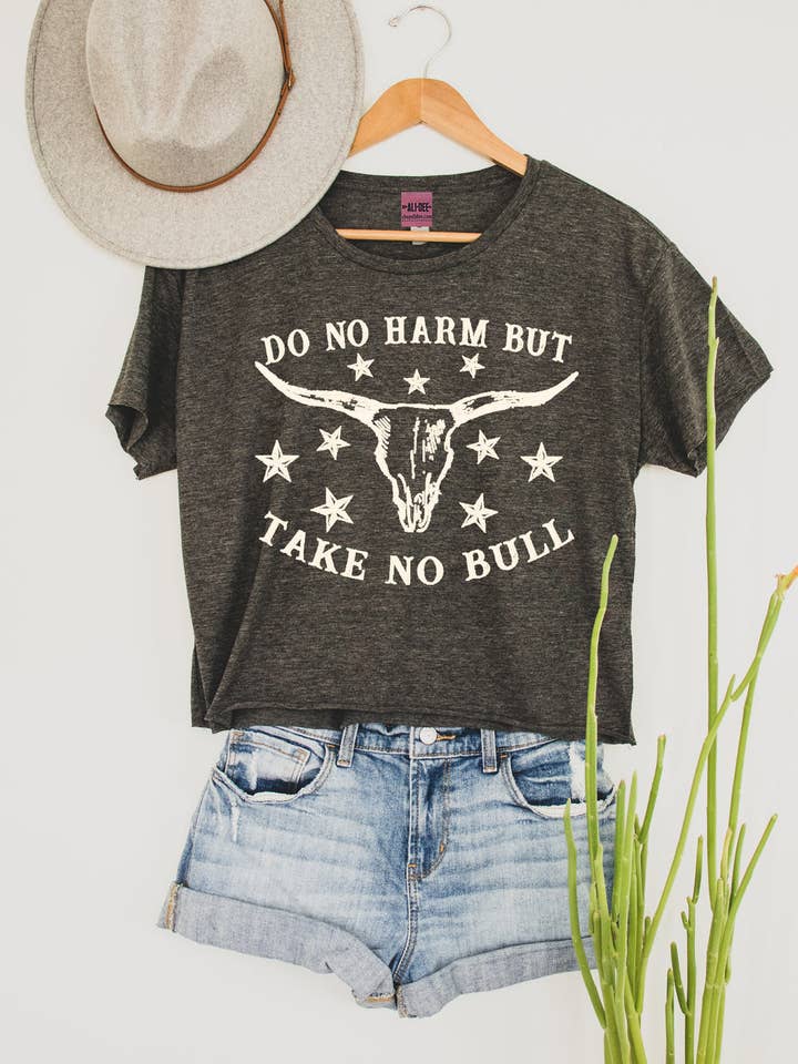 Do No Harm Crop Tee - Charcoal for wholesale by Ali Dee