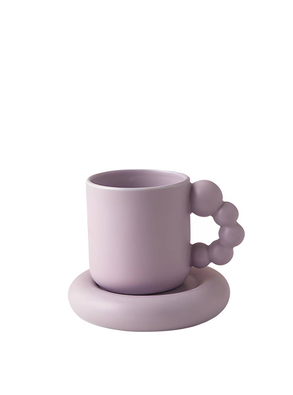TUTU Home - Tableware & Decor - Vendita all'ingrosso Servizi da tè - Tazza in ceramica robusta con manico carino «Bulle» viola con piattino