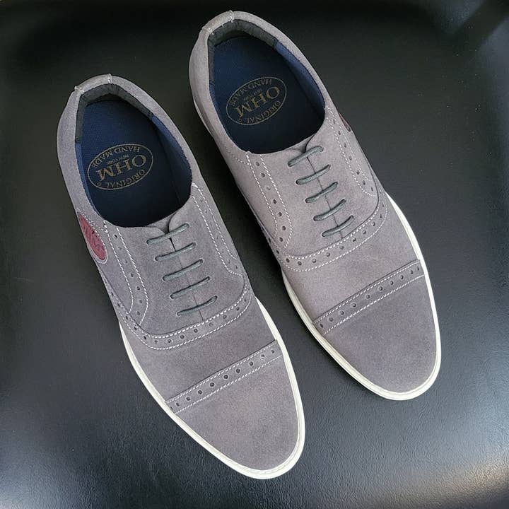 Gray Executive All Day Comfort Oxford Leather Shoes Grey with Embossed Logo for wholesale on Faire