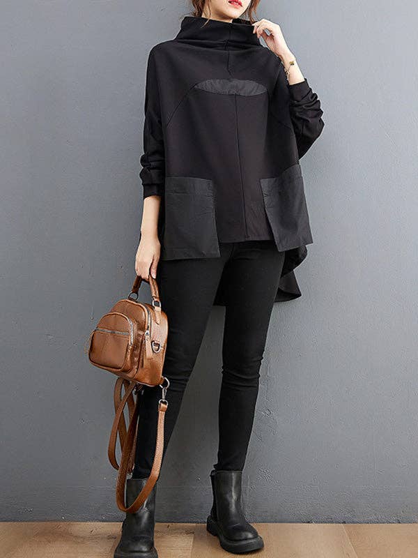 Sheer Trend - Vendita all'ingrosso Felpa - Donna - Felpa casual a maniche lunghe a pipistrello con scollo alto e snodo diviso