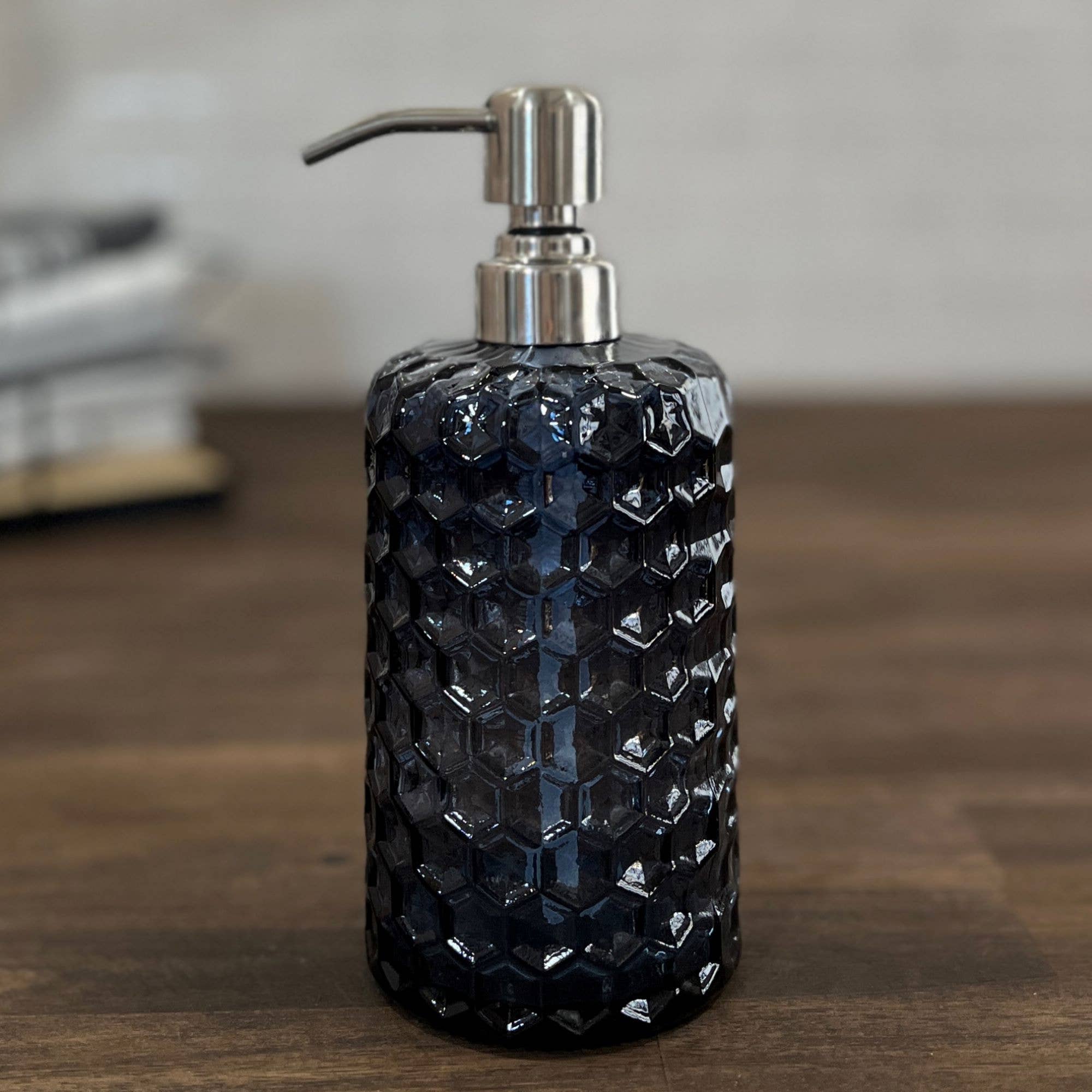 The Bottle Shoppe - Wholesale Soap Dispenser - 14oz Honeycomb Glass Soap Dispenser bottles with metal pumps7