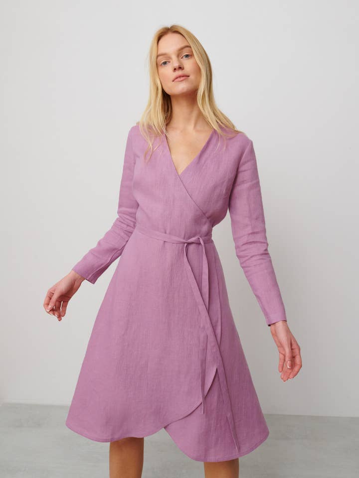 Claudia Linen Wrap Dress for wholesale by Love and Confuse