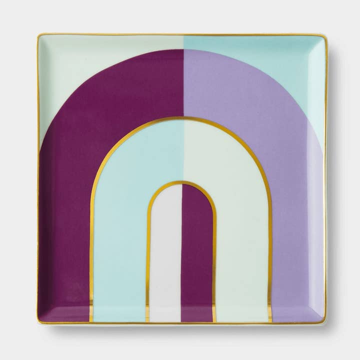 OCTAEVO Riviera Arch Ceramic Tray/Catchall, Gold accent, 6" for wholesale by 54 Celsius