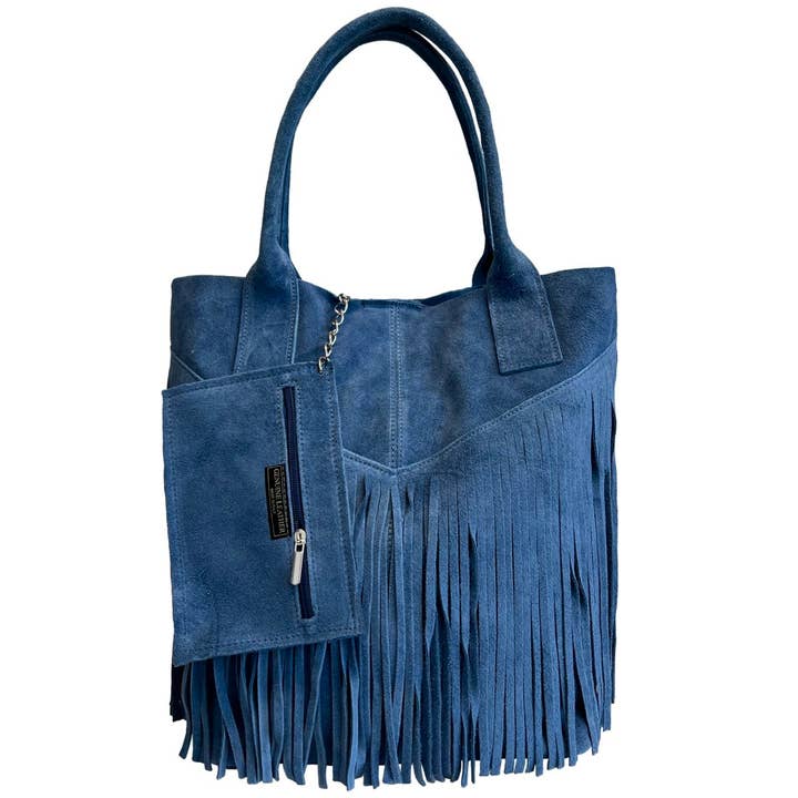 MODARNO - Wholesale Shoulder Bag - Women's - Modarno women's shopper bag in genuine suede with fringe plu9