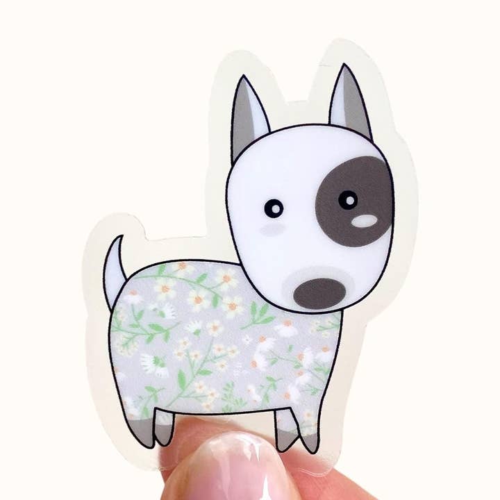 Floral Grey Dog Sticker - Durable Transparent Vinyl for wholesale by Ditsy & Stitch