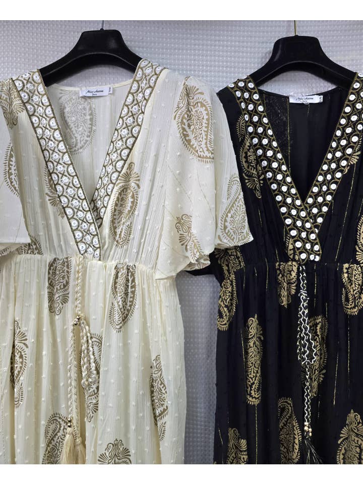 Kurt Muller - Wholesale Dress - Women's - Embroidery Crochet Maxi Lined Dress
