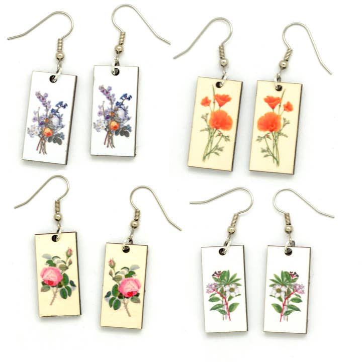 Vintage Botanical Illustration Dangle Earrings for wholesale by Dunitz & Company