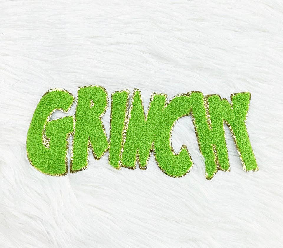 sequinandstiches – Engroshandel Patch – Grinchy Grøn og Glitrende Chenille Patch 11” Enkelt Patch Jul, Patches2