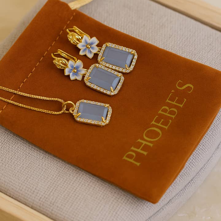 PHOEBE´S - Wholesale Jewelry Set - Conjunto de joyas de piedra natural con flor esmaltada pintada a mano1