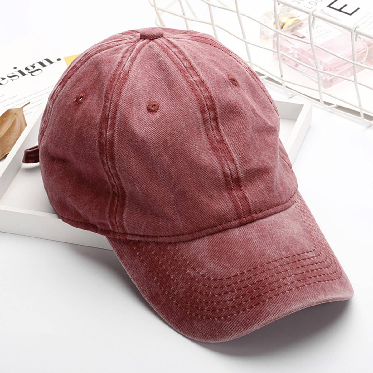 ACCITY - Wholesale Baseball Cap - Women's - Washed Distressed Plain Cotton Baseball Cap_CWAH18546