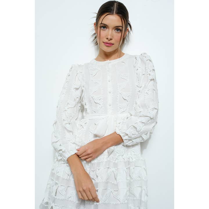 INA - Wholesale Dress - Women's - Embroidered Lace Puff Sleeve Mini Dress