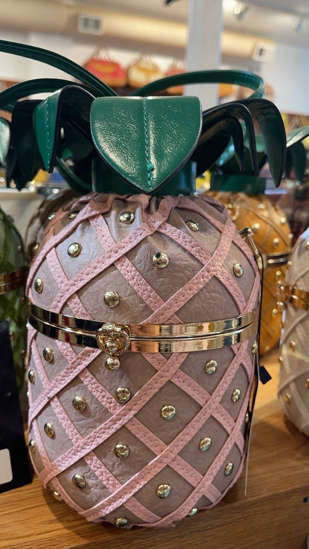 MB Fashion Wholesale - Wholesale Top Handle Bag - Women's - Every Fashion Pineapple-Inspired Studded Barrel Handbag with Drawstring Top0