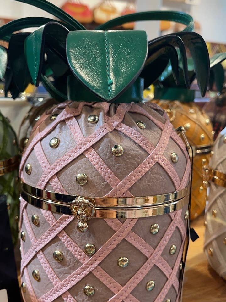 Every Fashion Pineapple-Inspired Studded Barrel Handbag with Drawstring Top for wholesale by MB Fashion Wholesale