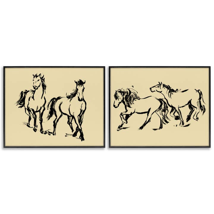 Gestured Horses in Motion 2pc Framed Giclee Set for wholesale by Stupell Industries