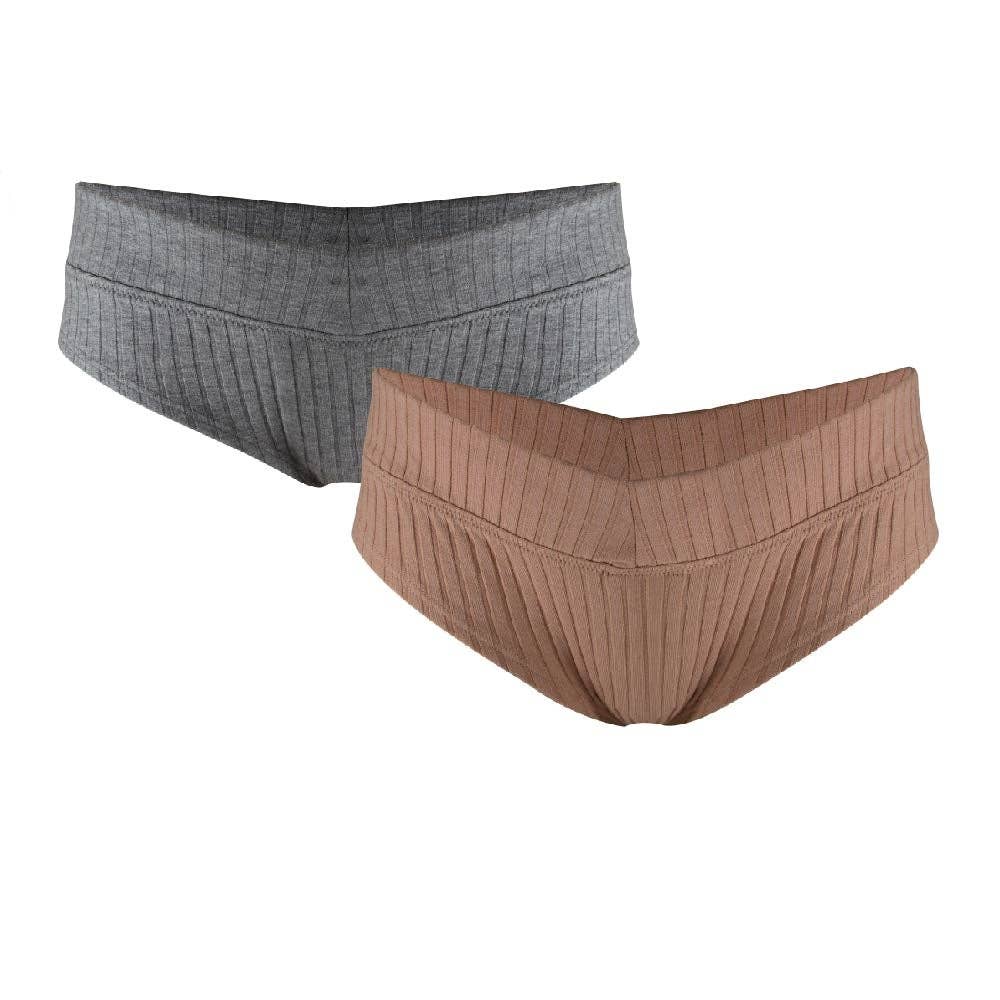 Grey Almond Ribbed Hipster Cotton Blend Brief 2 Pack Underwear for wholesale on Faire1