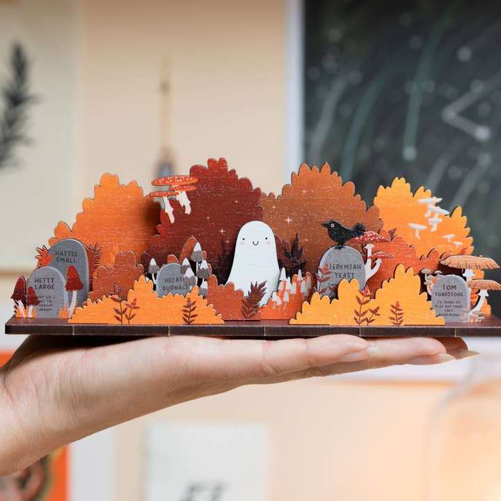 Dapple & Dot - Wholesale DIY Craft Kit - PET GHOST HALLOWEEN WOODEN POP & BUILD SCENE