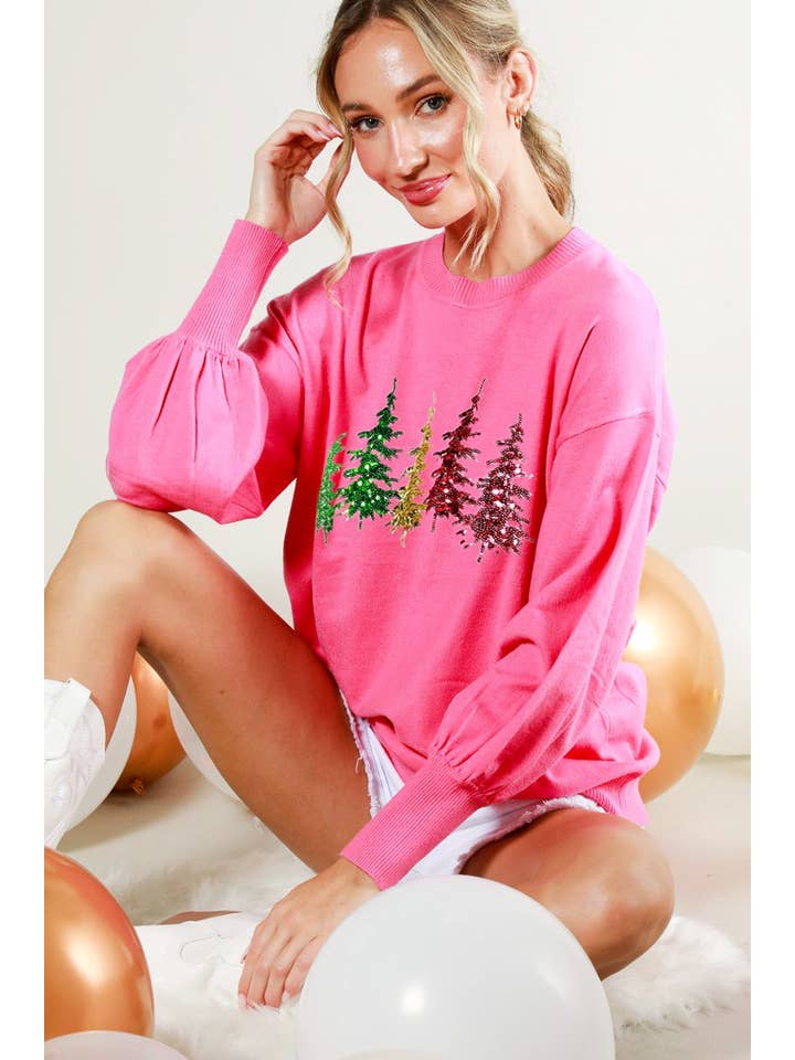 Vine & Love - Wholesale Knit Sweater - Women's - Christmas Tree Sequin Detail Knitted Sweater Top VT8148414