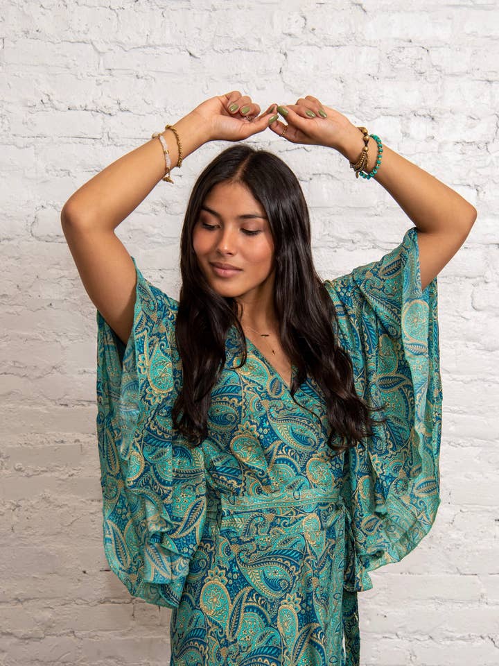 Baizaar - Vendita all'ingrosso Vestito - Donna - Abito a portafoglio con maniche svolazzanti Sari L/XL4