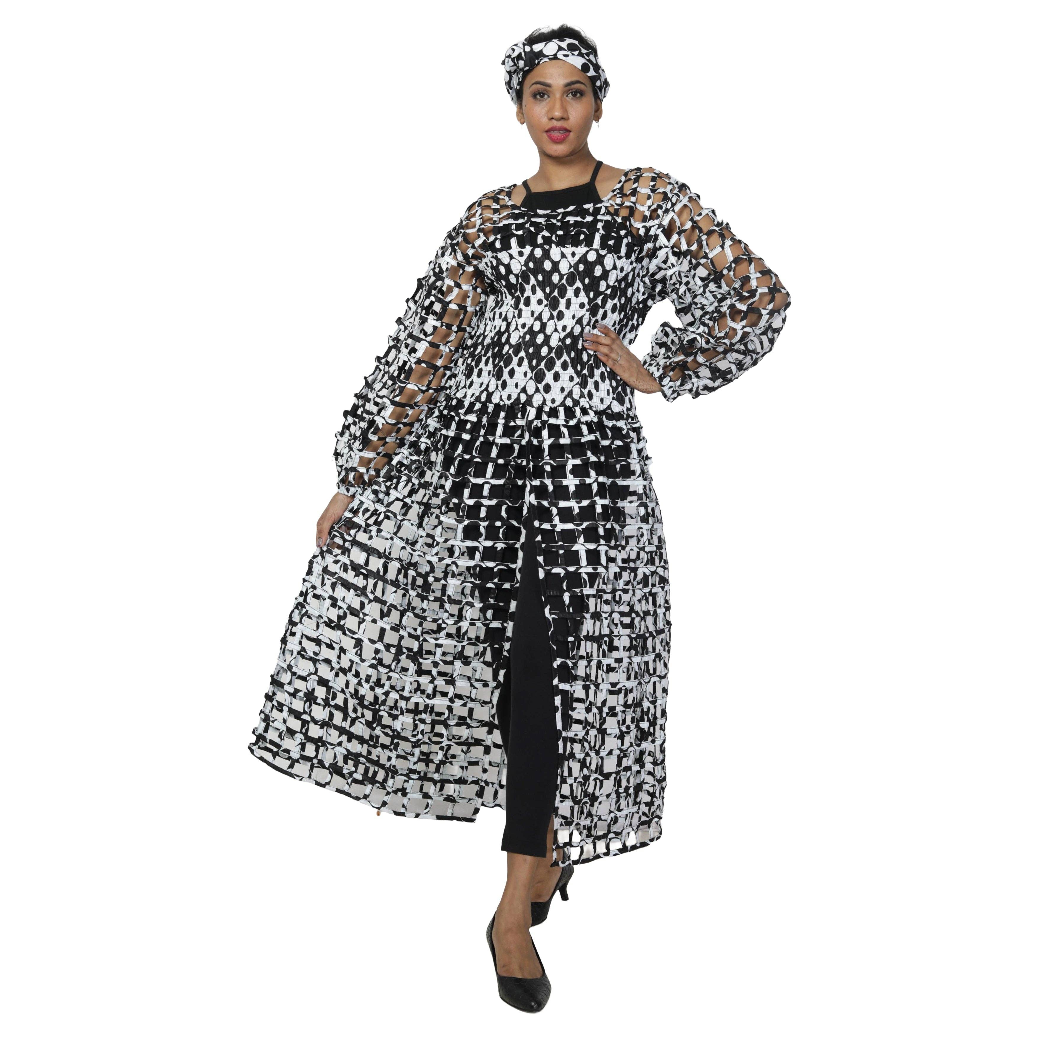 African Stars - Wholesale Dress - Women's - Women's Long Sleeve Smocked Bodice Cage Dress -- FI-ST12221