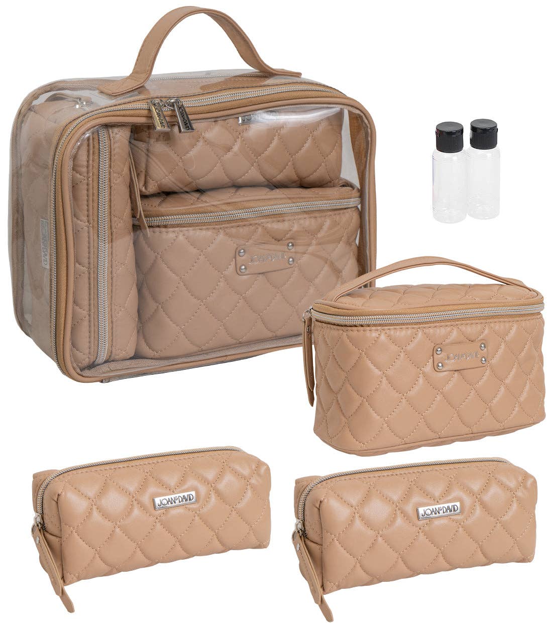 Magid - Wholesale Makeup/Cosmetic Bag - Joan & David Scallop Diamond Quilted Faux Leather 4-Piece Clear Cosmetic Bag Set10