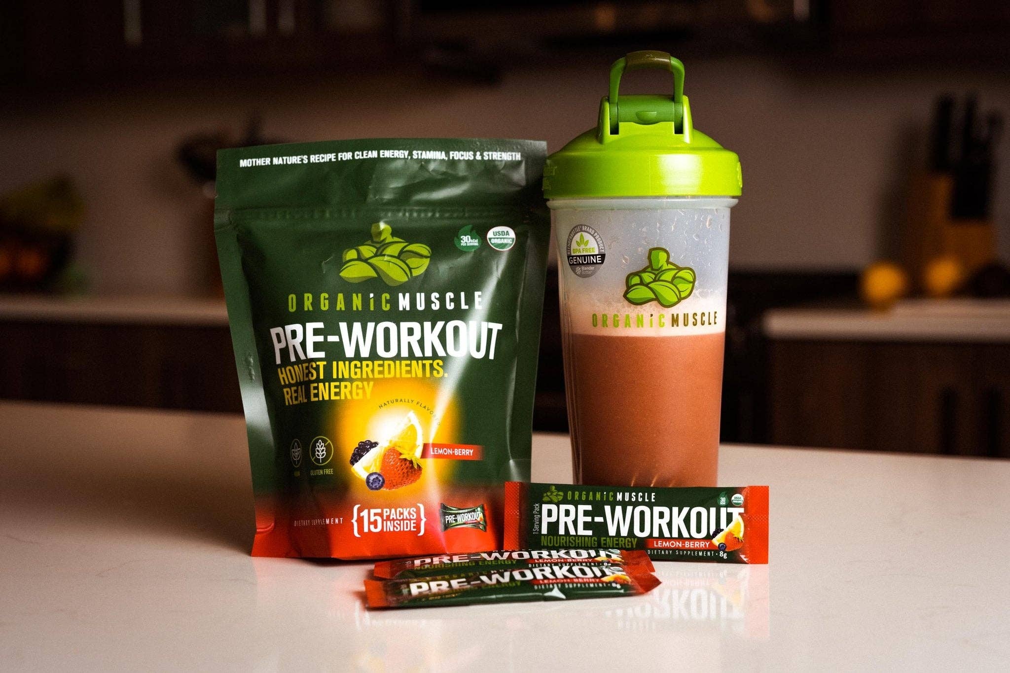 Organic Muscle - Wholesale Proteïne/superfoodpoeder - Superfood Pre-workout in 15 zakjes2