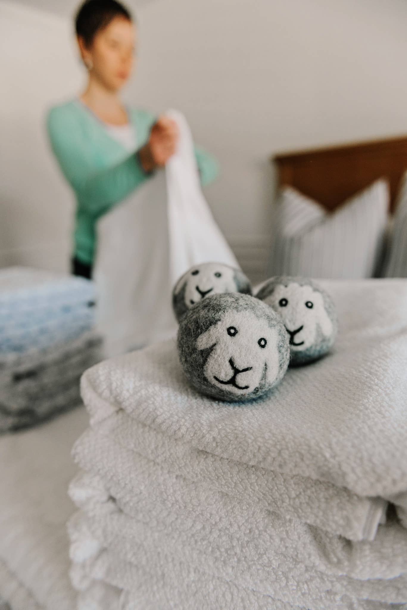 Mama Moon Boutique LLC - Wholesale Dryer Balls - "Smiling Sheep" Hand-Felted 6-Pack Wool Dryer Balls1