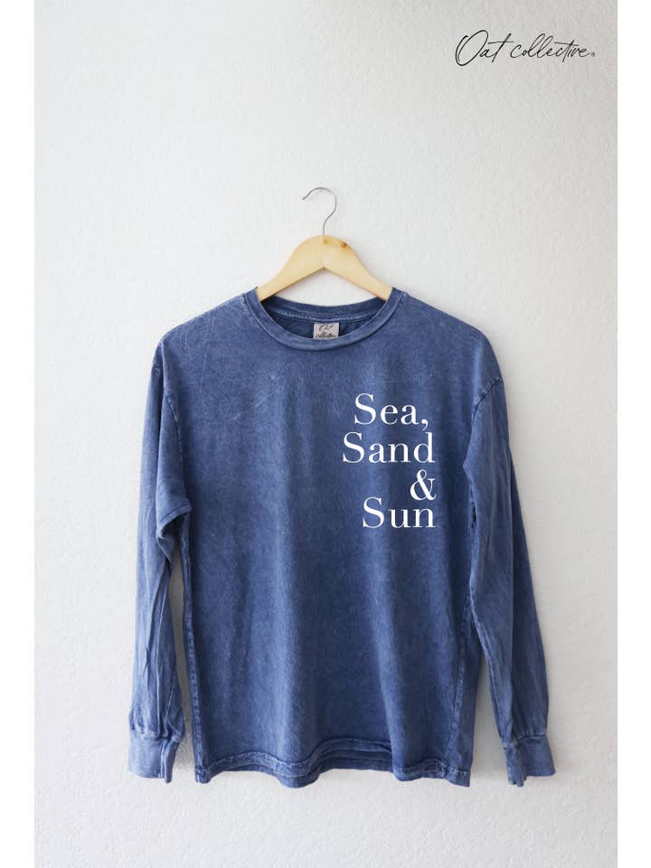 OAT COLLECTIVE - Wholesale Screen Printed T-Shirt - Women's - SEA, SAND AND SUN Mineral Washed Long Sleeve Graphic5