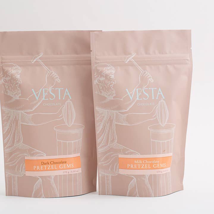 Chocolate covered Pretzel Gems for wholesale by Vesta Chocolate