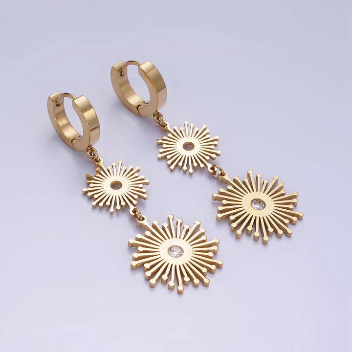 Aim Eternal - Wholesale Huggie Earrings - Stainless Steel 50mm Celestial Sun Ray CZ Huggie Earrings