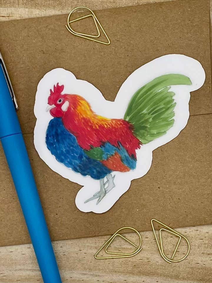 Colorful Rooster Sticker for wholesale by Krafty Inc