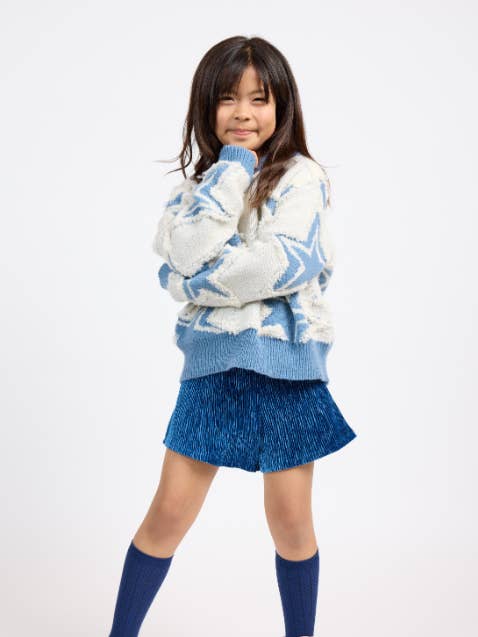 Sadie & Sage - Wholesale Knit Sweater - Kids - Tween Show Time Star Intarsia Sweater: IVORY BLUE0