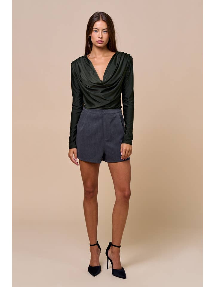 DEEP OLIVE Draped Ease Long Sleeve Cowl Neck Top for wholesale on Faire3