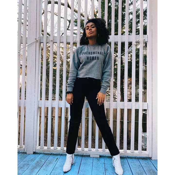 Grey Phenomenal Woman Crewneck Sweatshirt for wholesale on Faire