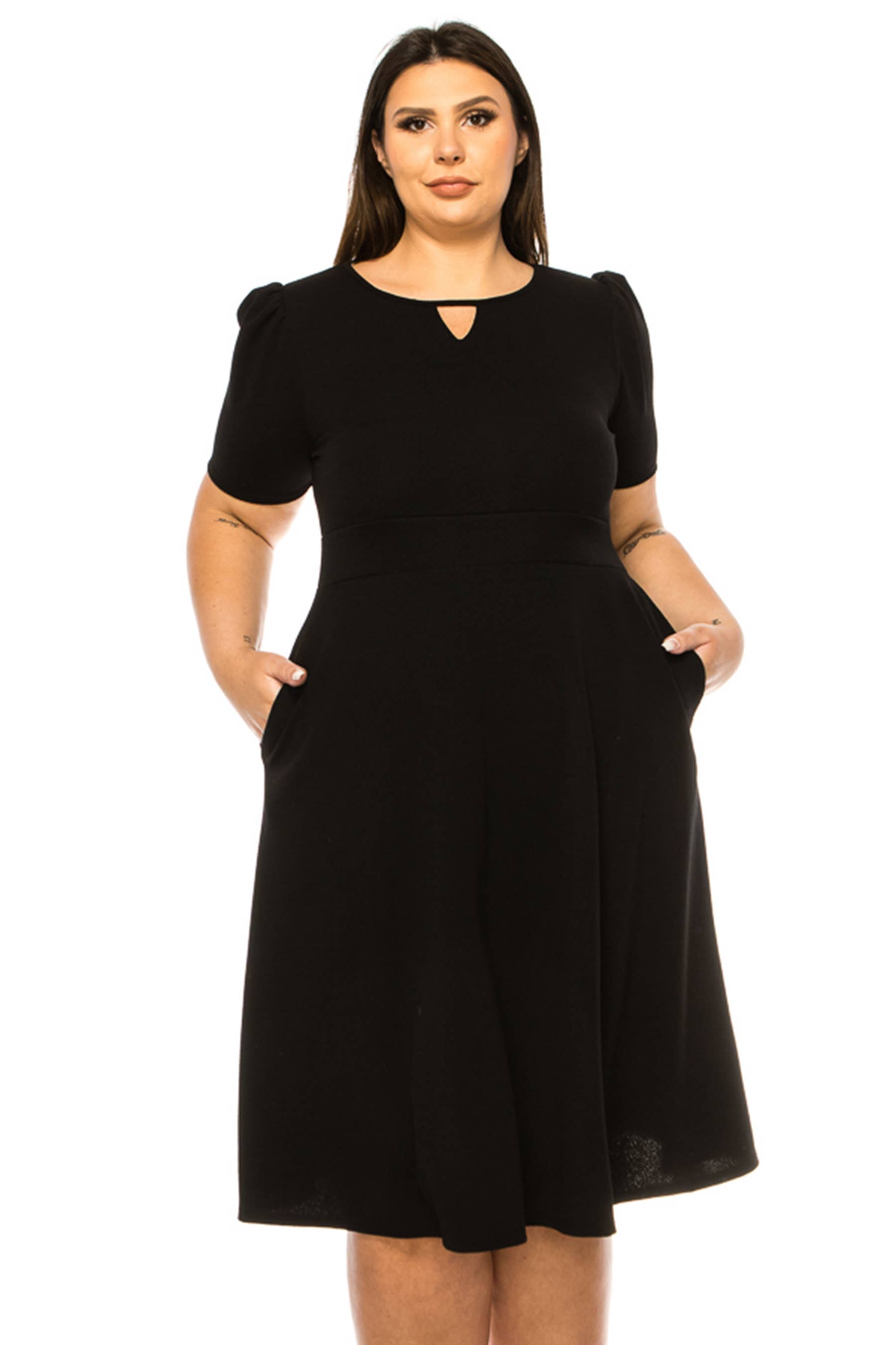 MOA COLLECTION - Wholesale Dress - Women's - Women's Plus Size Dress with Puff Sleeves and Keyhole Front7