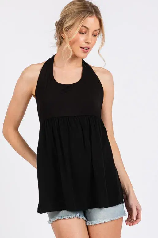 Final Touch - Wholesale Blouse - Women's - Halter Neck With Tie Woven Flare Top - NT313683