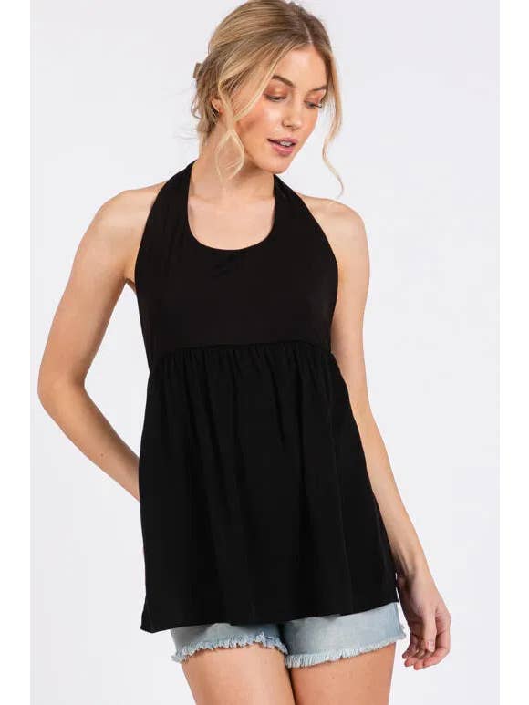 Final Touch - Wholesale Blouse - Women's - Halter Neck With Tie Woven Flare Top - NT313683