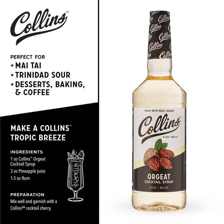 Collins - Wholesale Cocktail Mix/Syrup - Real Sugar Orgeat Tiki Cocktail Simple Syrup 32 oz2